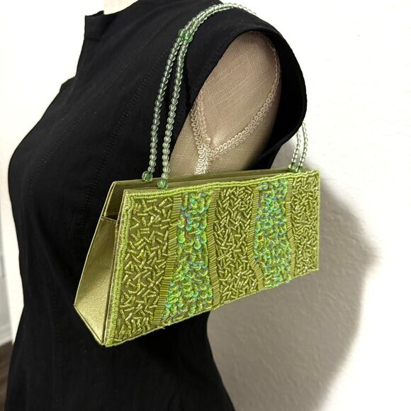 Y2K Bijoux Terner Green Sequin Beaded Clutch Bag - Picture 2 of 8